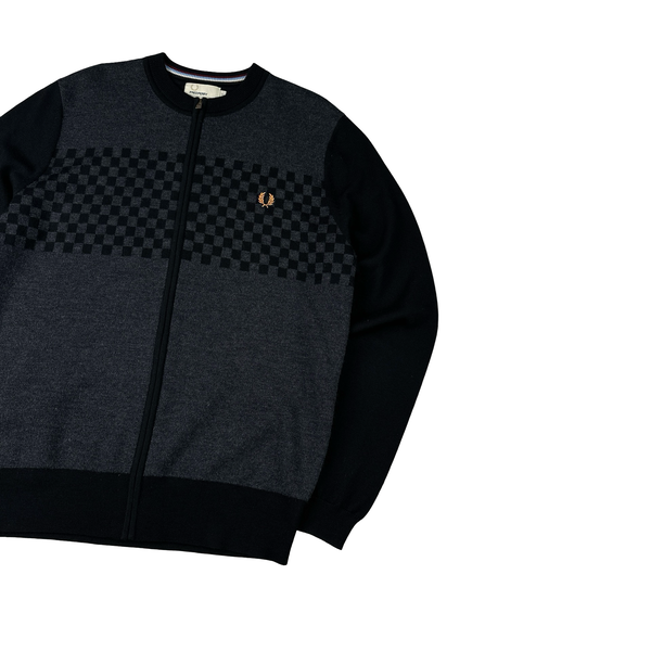Fred Perry Black Grey Details Crewneck Zipped Knit - Large