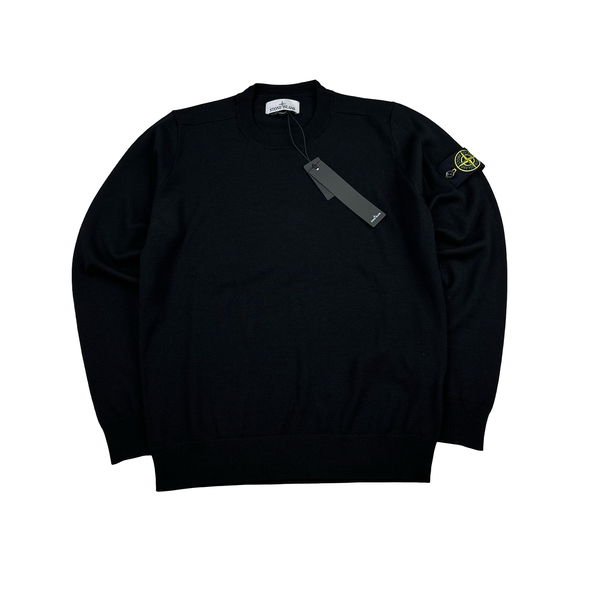 Stone Island 2023 Black Crewneck Cotton Knit Jumper - Small