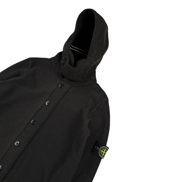 Stone Island 2006 Brown Knit Hooded Wool Buttoned Jumper - Small