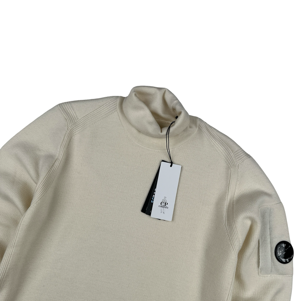 CP Company Beige Thick Ribbed Roll Neck Knit - Medium