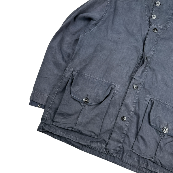 Stone Island 2002 Charcoal Grey Lino Flax Blend Zipped Jacket - XL