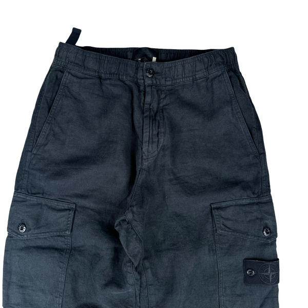 Stone Island Ghost 2025 Navy Type Re Fit Linen Cargo Trousers - Small