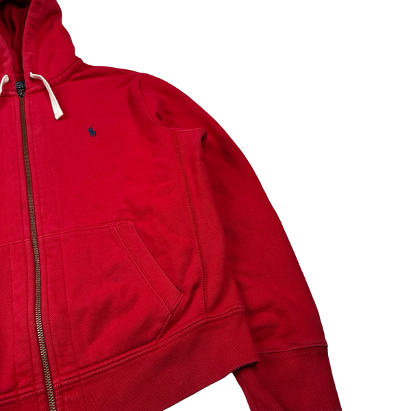 Ralph Lauren Red Thick Cotton Zipped Hoodie - Medium
