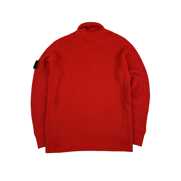 Stone Island 2023 Red Turtle Neck Ribbed Wool Jumper - XL