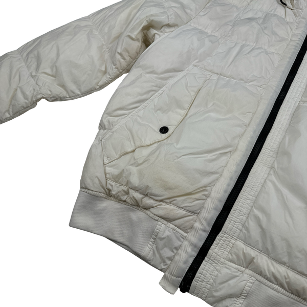 Stone Island White Garment Dyed Crinkle Reps Puffer Jacket - Medium