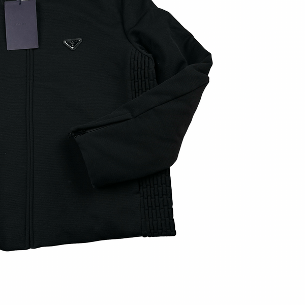 Prada Black Giubbotti Quilted Zipped Triangle Logo Jacket - XL