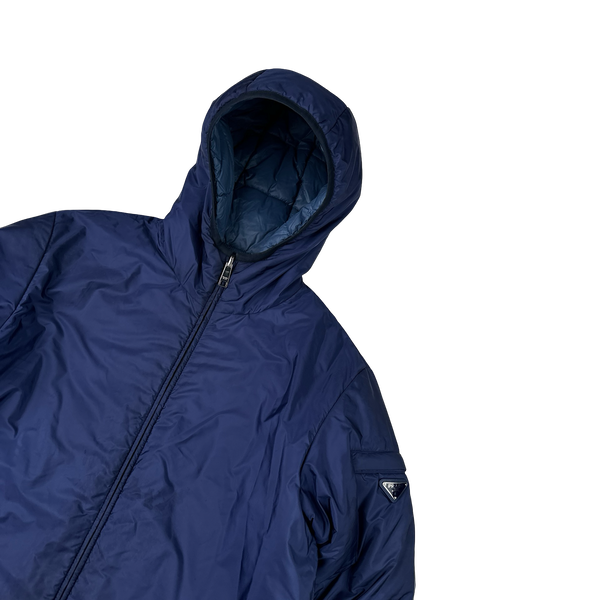 Prada Blue Reversible Triangle Tab Zipped Puffer Jacket - XL