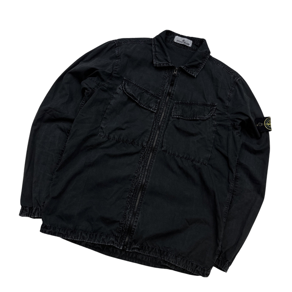 Stone Island 2022 Black Cotton Zipped Overshirt - Medium
