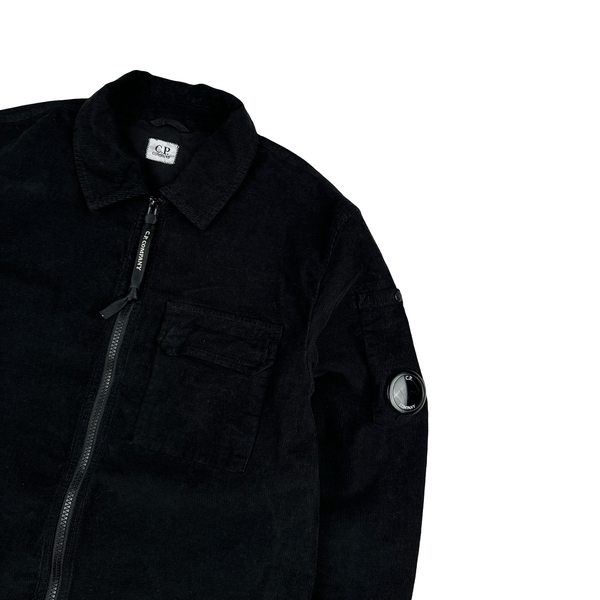 CP Company Black Corduroy Zipped Shirt - Small