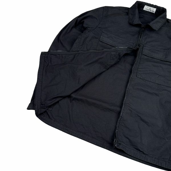 Stone Island 2023 Black Supima Cotton Twill Zipped Overshirt - Large
