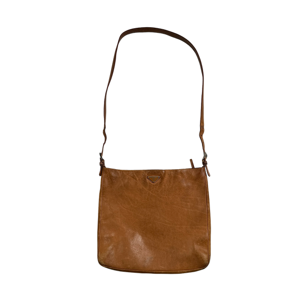 Prada Cow Hide Leather Emblem Spellout Satchel Bag