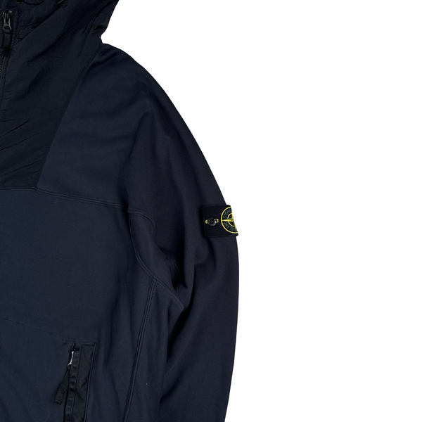 Stone Island 2024 Navy Nylon Hood Zipped Cotton Jumper - 3XL