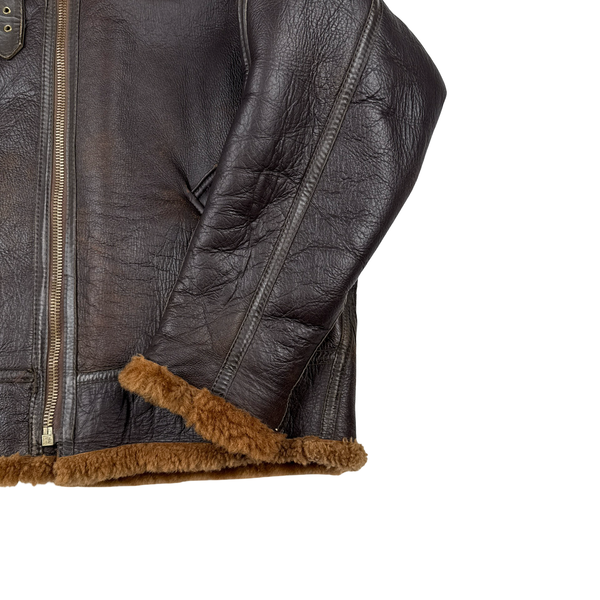 Shearling Lined Aviator Pilot Thick Leather Vintage Jacket - XL