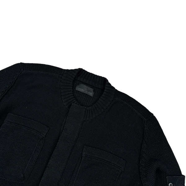 Stone Island 2019 Black Ghost Piece Cotton Knit Buttoned Cardigan - XL