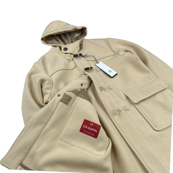 CP Company Tan Wool Spellout Watch Viewer Duffle Jacket - Medium, Large, XL