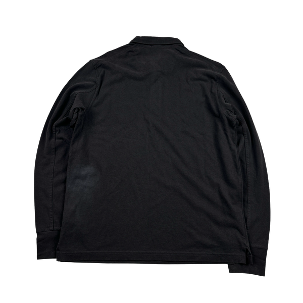 Stone Island 2005 Charcoal Longsleeve Cotton Embroiderd Compass Polo Top - XL