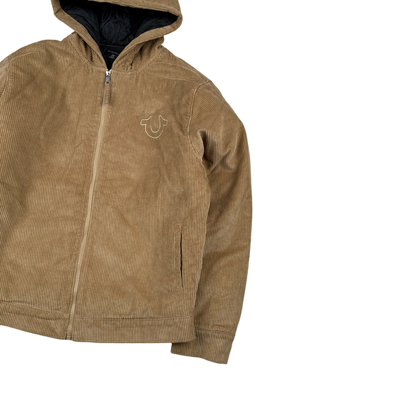 True Religion Zipped Corduroy Quilted Hooded Bomber Jacket - Medium