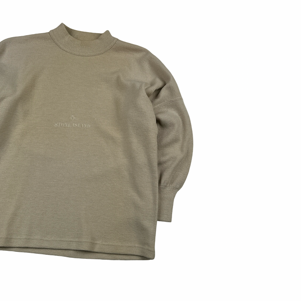 Stone Island 2000 Beige Spellout Cotton Crewneck Jumper - Medium