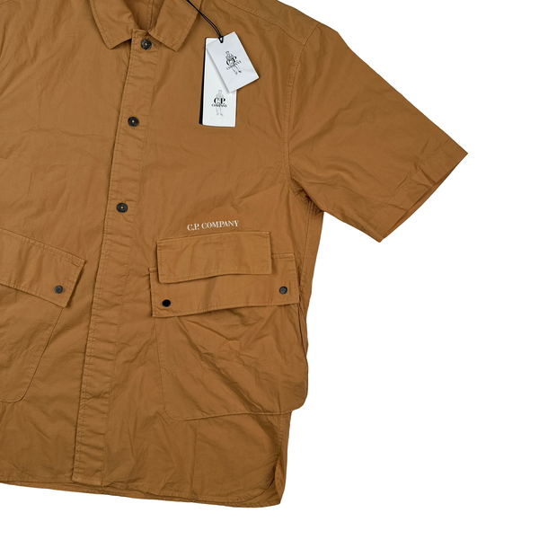 CP Company Orange Popeline Short Sleeve Spellout Shirt - Large - XL