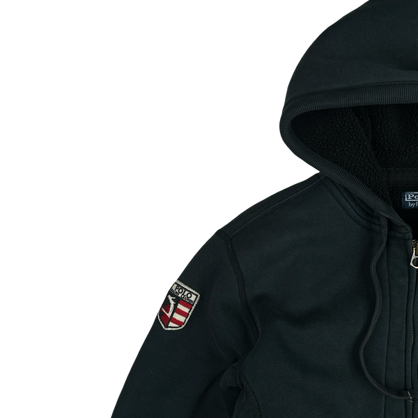 Ralph Lauren Black Thick Cotton Teddy Fleece Lined Zipped Hoodie - Medium