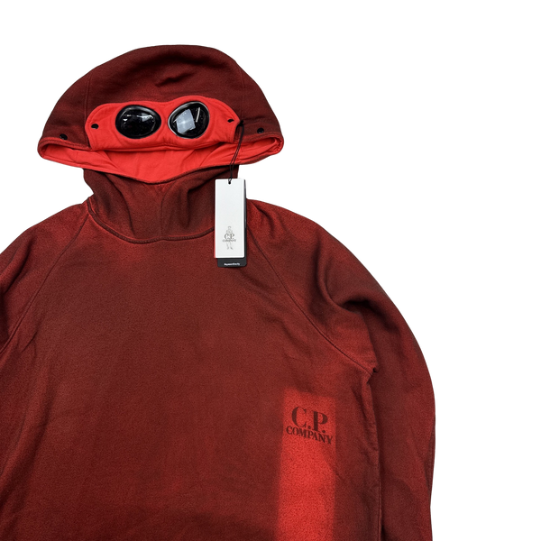 CP Company Red Cotton Sprayed Spellout Goggle Hoodie - XL
