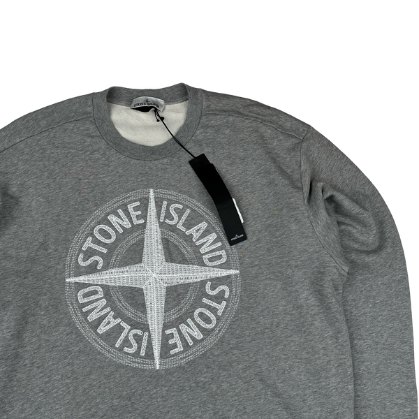 Stone Island 2023 Grey Embroidered Compass Jumper - XL