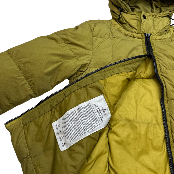 Stone Island Chartreuse Down Garment Dyed Crinkle Puffer Jacket - Small