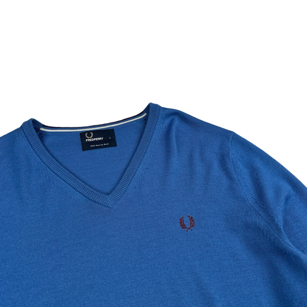 Fred Perry Blue V Neck Knit - Large