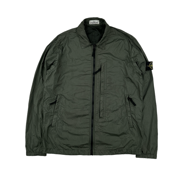 Stone Island 2020 Green Crinkle Reps Overshirt Jacket - Large
