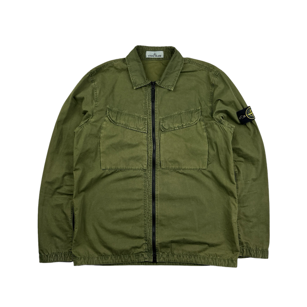 Stone Island 2022 Green Cotton Zipped Overshirt - Large