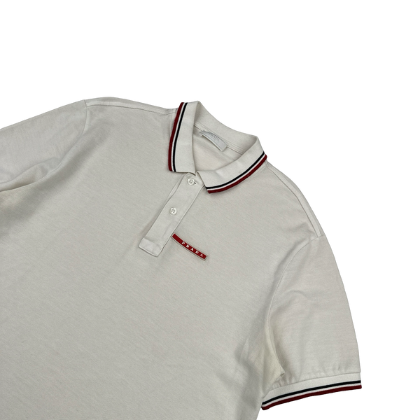 Prada Cream Spellout Cotton Polo Shirt - XL