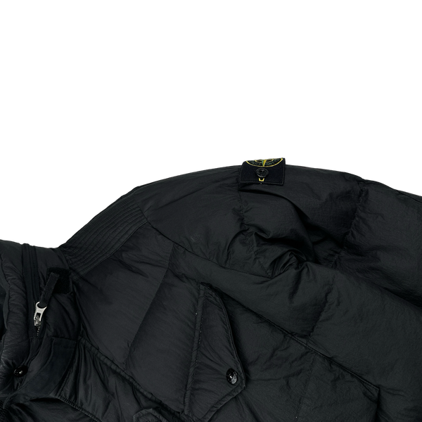 Stone Island 2009 Black Opaque Nylon Tela Down Mesh Badge Puffer - Large