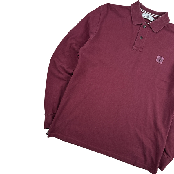 Stone Island 2017 Burgundy Longsleeve Polo Shirt - Large