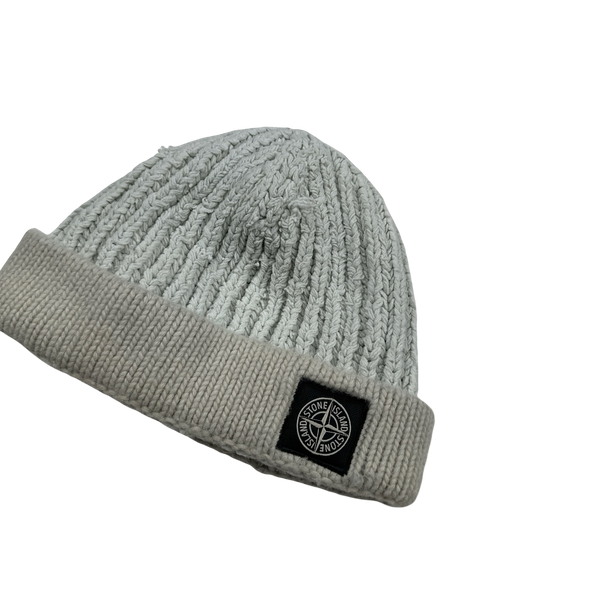 Stone Island White Wool Dual Material Patch Beanie