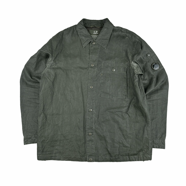 CP Company Khaki Plated Linen Lens Viewer Jacket - 3XL