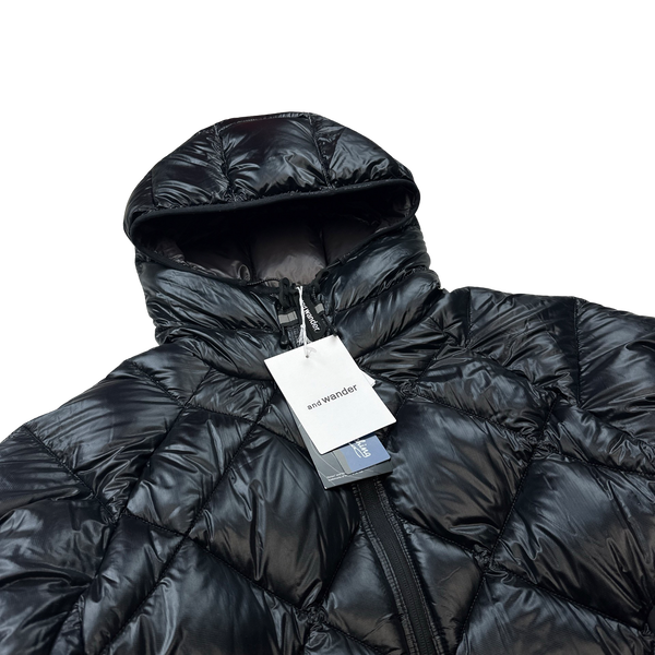 And Wander Black Pertex Diamond Quilted Hooded Puffer Jacket - Medium