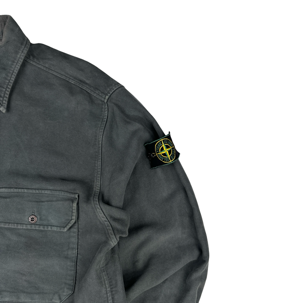 Stone Island 1996 Green Edge Thick Grey Fleece Shirt - Medium