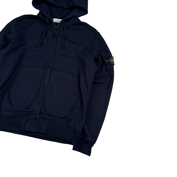 Stone Island Navy Cotton Zipped Hoodie - Large