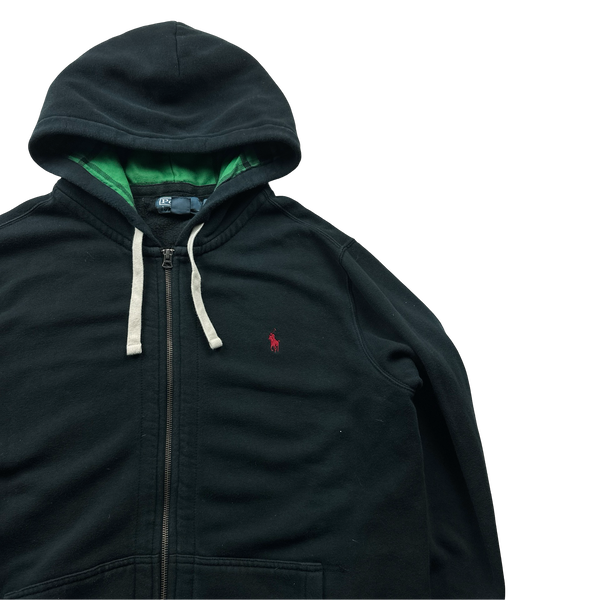 Ralph Lauren Black Thick Cotton Zipped Hoodie - XL
