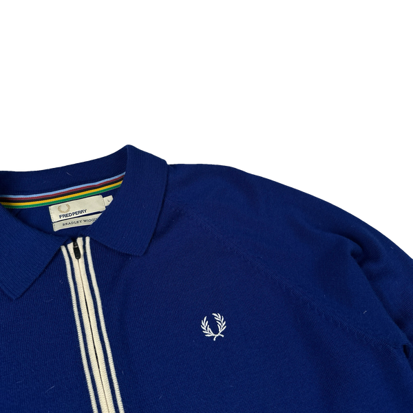 Fred Perry Bradley Wiggins Blue Zipped Collared Knit Jumper - Large