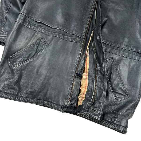 Burberry Leather Nova Check Lined Collared Duffle Coat - 3XL