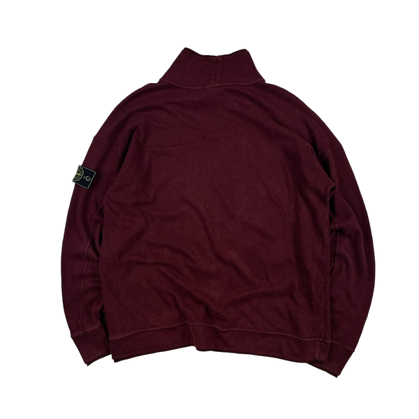 Stone Island 1995 Burgundy Green Edge Mock Neck Pullover Jumper - Large