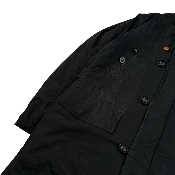 CP Company 2010 Black Nylon Down Filled Quilted Long Puffer Jacket - Large