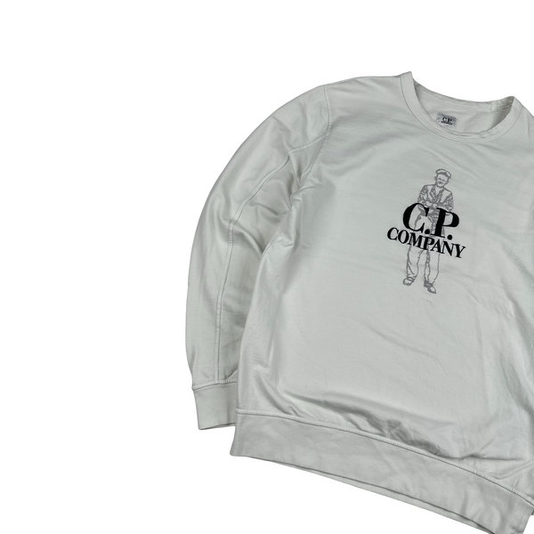 CP Company White Spellout Graphic Crewneck Jumper - Large