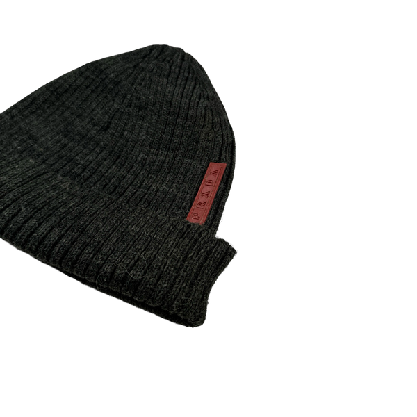 Prada Tab Charcoal Wool Spellout Tab Beanie