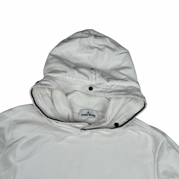 Stone Island 2021 White Contrast Piping Pullover Hoodie - Large