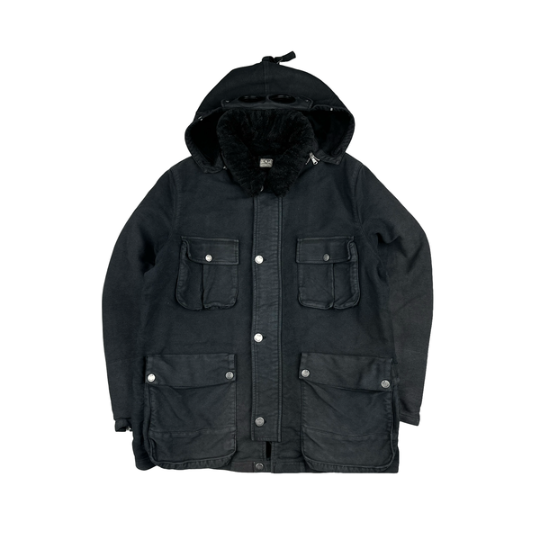 CP Company Black Mole Skin Sherling Collar Moleskin Multi Pocket Goggle Jacket - XL