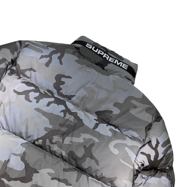 Supreme Silver Reflective Camo Puffer Jacket - Medium