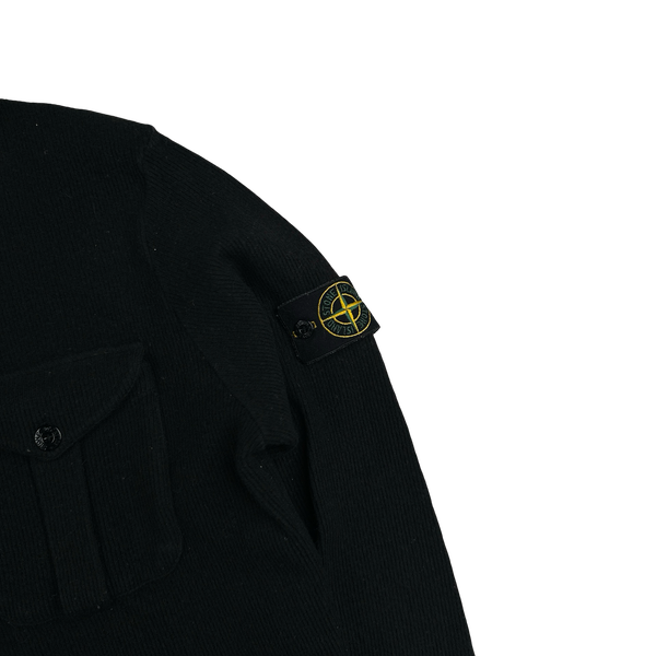 Stone Island 2001 Navy Wool Blend Vintage Ribbed High Neck Jumper - Medium