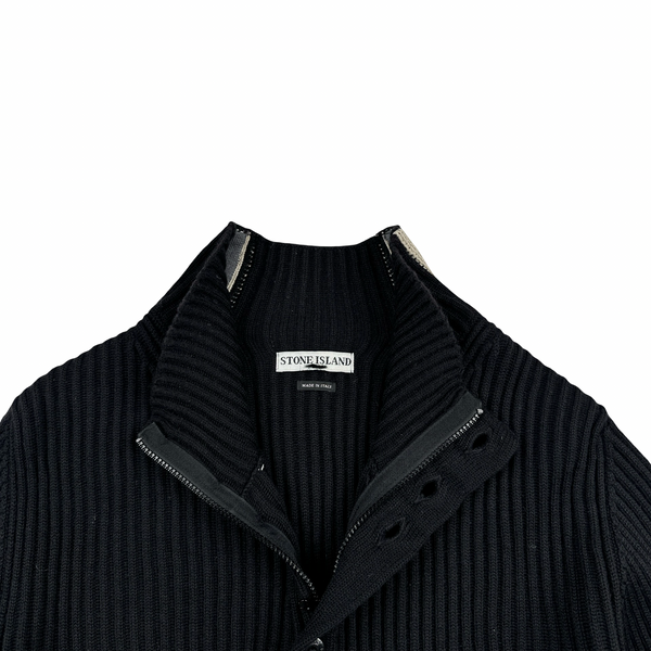 Stone Island 2005 Black Wool Buttoned Ribbed Jumper - XL